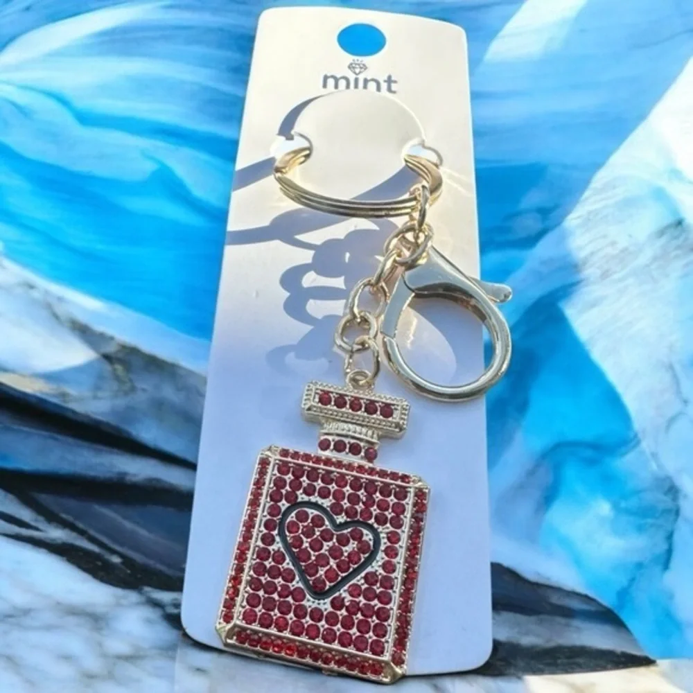 3/$25 Mint Sparkle.Rhinestone Jeweled Perfume BottlePurse Keychain Bag Charm